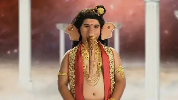 Ganesh sits on Indra's throne