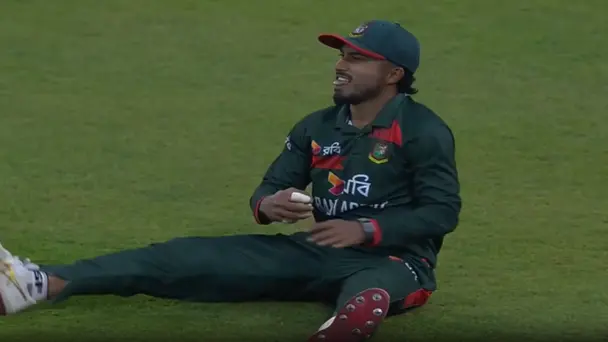 SKYED AND SNARED! Afif Hossain pulls off a fine catch at deep mid-wicket