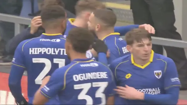 EXQUISITE!&nbsp;Maycock fires&nbsp;Wimbledon ahead from&nbsp;Browne's backheel assist