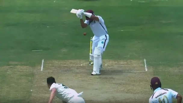 Stumps Shatter! Hazlewood sent a missile through King