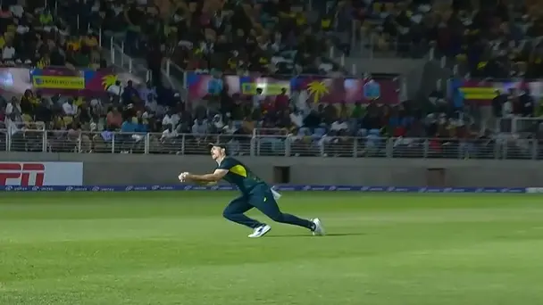 SUPERB CATCH! Mitchell Marsh left the crowd in awe