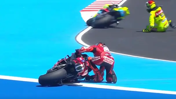 DOUBLE DISASTER! Marquez and Giannantonio crash in sync