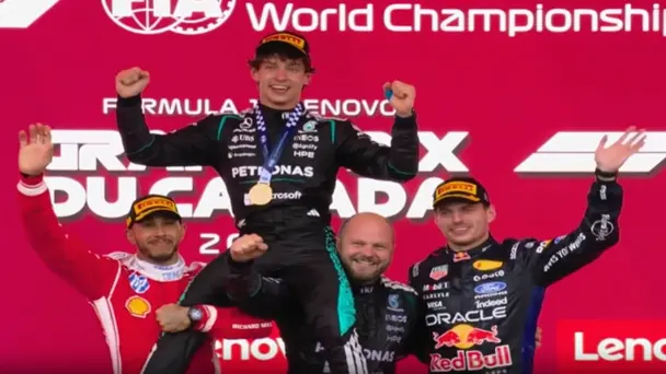 WHOLESOME! Hamilton lifts Kimi on the podium