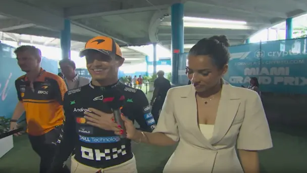 Lando gives a quick interview from the paddock