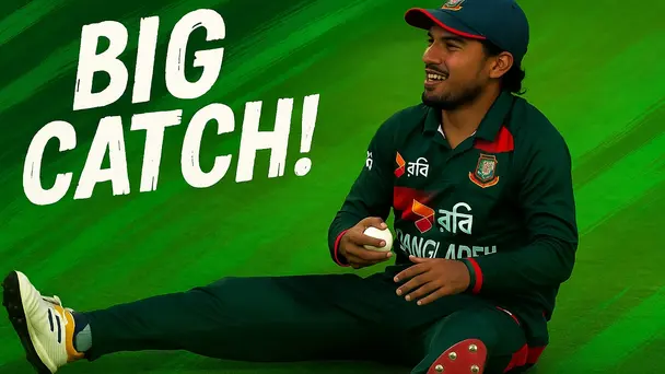 SKYED AND SNARED! Afif Hossain pulls off a fine catch at deep mid-wicket