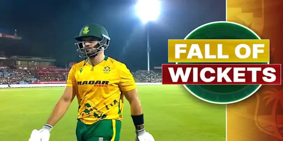 SA Fall of Wickets vs WI: 2nd T20I