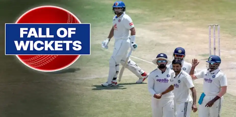 AFG Fall of Wickets vs IND: Only Test, 2nd Inns