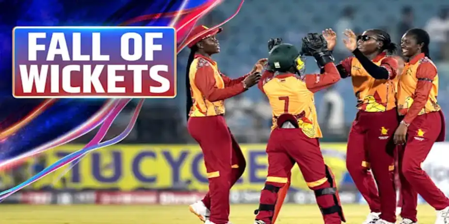 IND W Fall of Wickets vs ZIM W in 1st T20I
