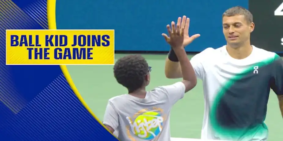 Ball Kid Plays Tennis with Cobolli