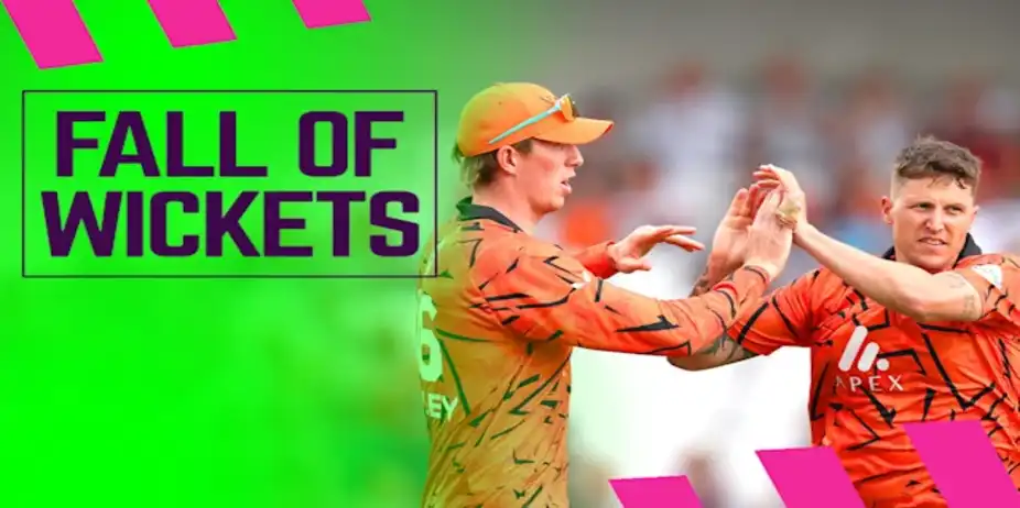 Manchester Super Giants Fall of Wickets vs SunRisers Leeds