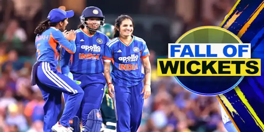 AUS W Fall of Wickets vs IND W: 1st T20I