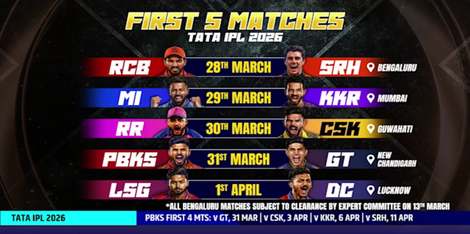 TATA IPL 2026 Phase 1 Announced