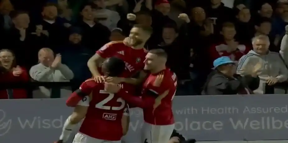 THROUGH THE LEGS! Jorge Grant fires Salford City ahead