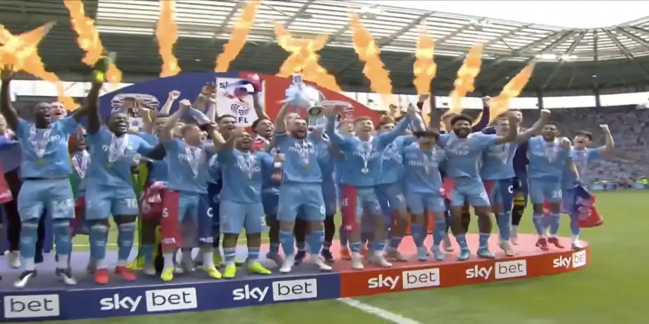 CHAMPIONS! Coventry City lift the EFL Championship trophy