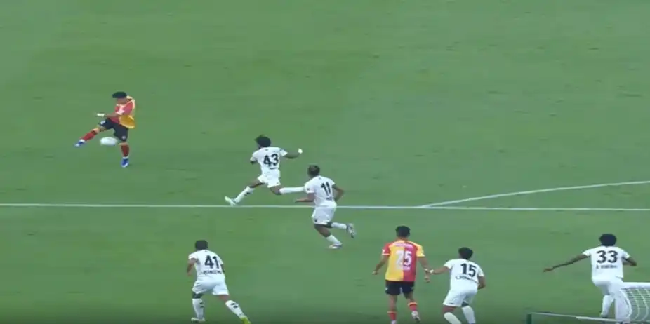 GOLAZO! Edmund Lalrindika’s cracking volley rips the net