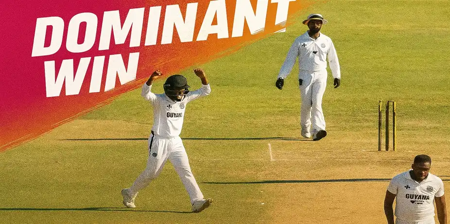 Guyana Harpy Eagles beat Windward Islands Volcanoes by an innings and 141 runs | Match 4