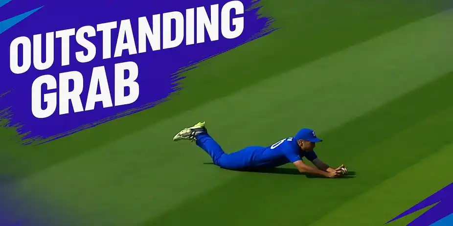 Lightning Reflex! Jake Gibson leaps in to take a sharp catch