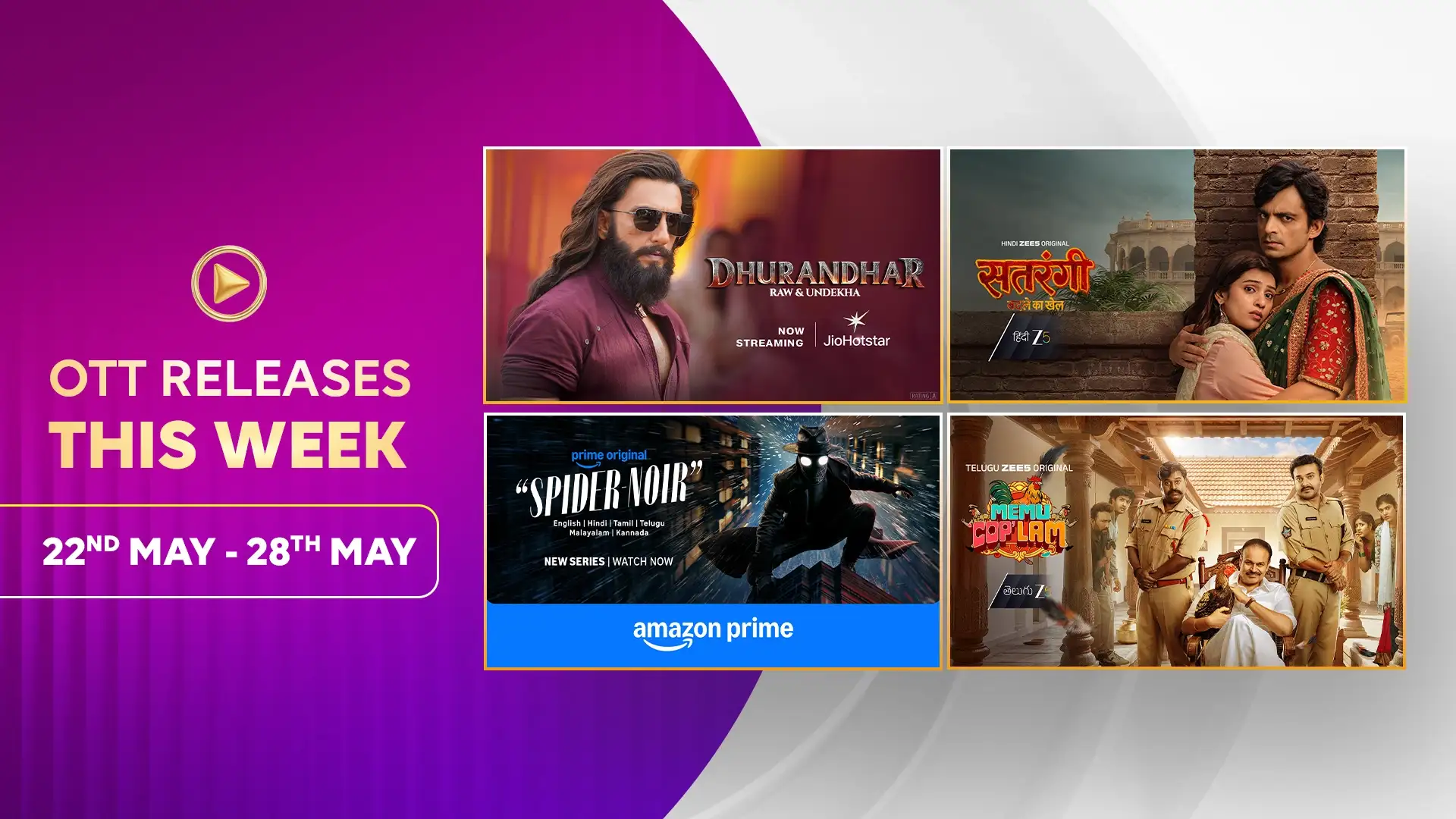 Dhurandhar, Satrangi: Badle Ka Khel, Spider-Noir & More: Don’t Miss This Week’s OTT Hits (May 22-28)