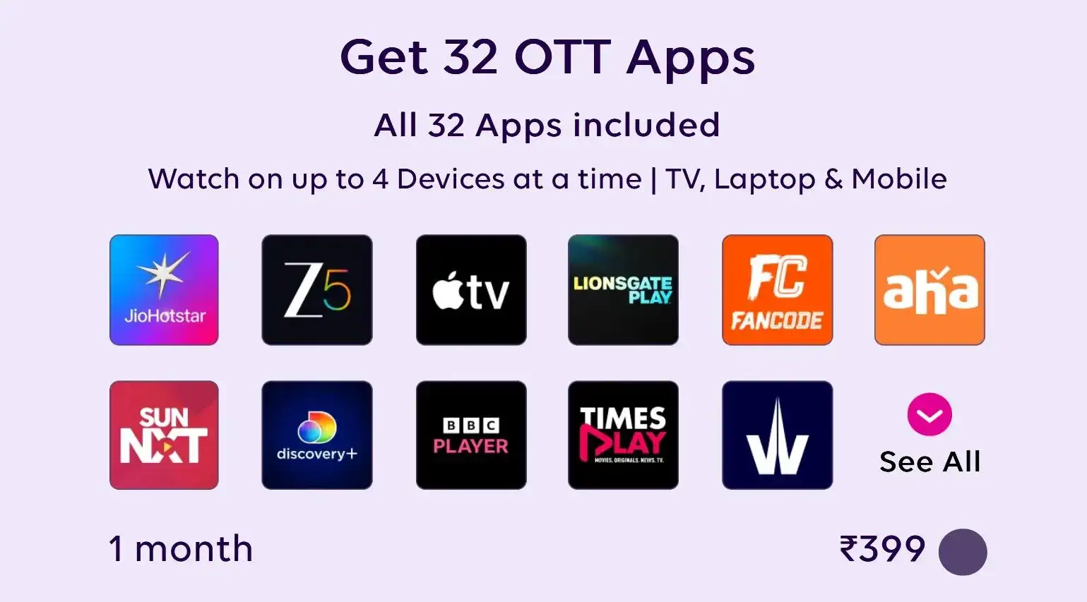 Best All-in-One OTT Subscription: 30+ Apps at ₹399/month